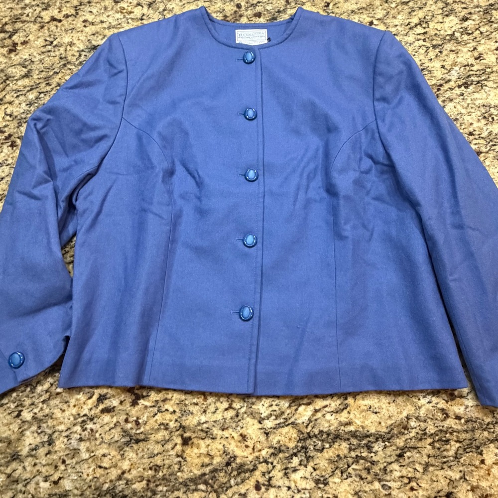Pendleton Womens Blue 100% Virgin Wool Collarless Button Blazer Size 16W ws